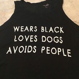 “Wears black loves dogs avoids people” tank top L